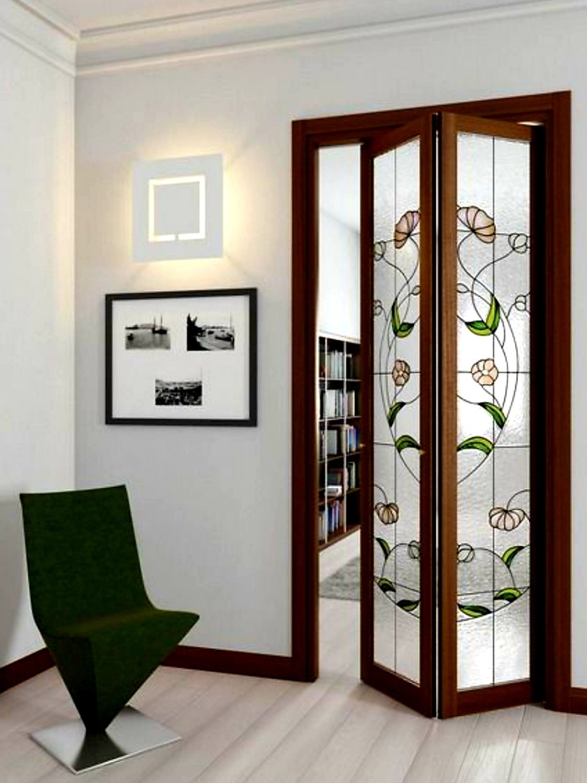 Двери гармошка с витражным декором Тюмень