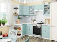 Небольшая угловая кухня в голубом и белом цвете Тюмень